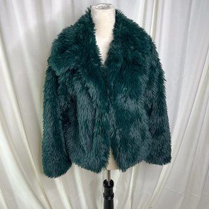 Wild Fable Green Faux Fur Cropped Fuzzy Jacket Women's M NWOT